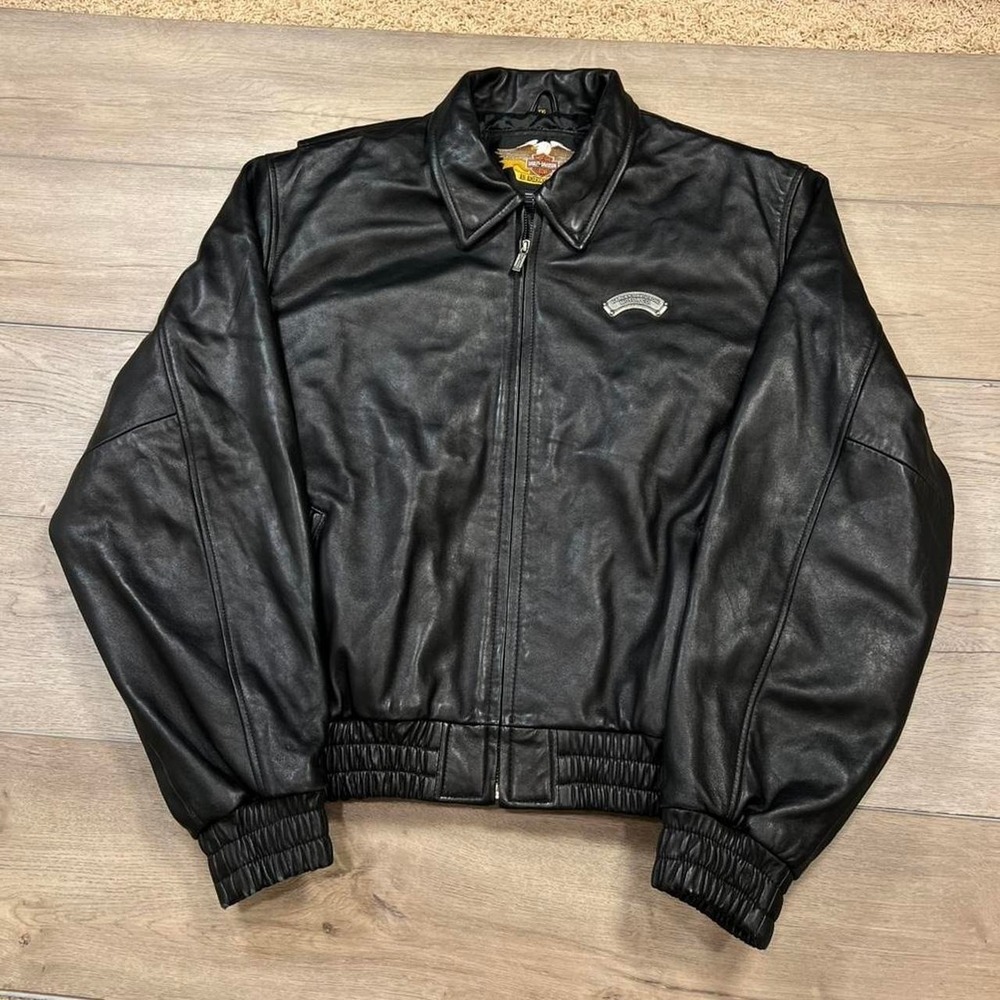 Vintage Harley Davidson black leather‎ biker jacket XXL